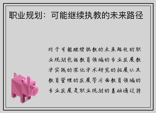 职业规划：可能继续执教的未来路径